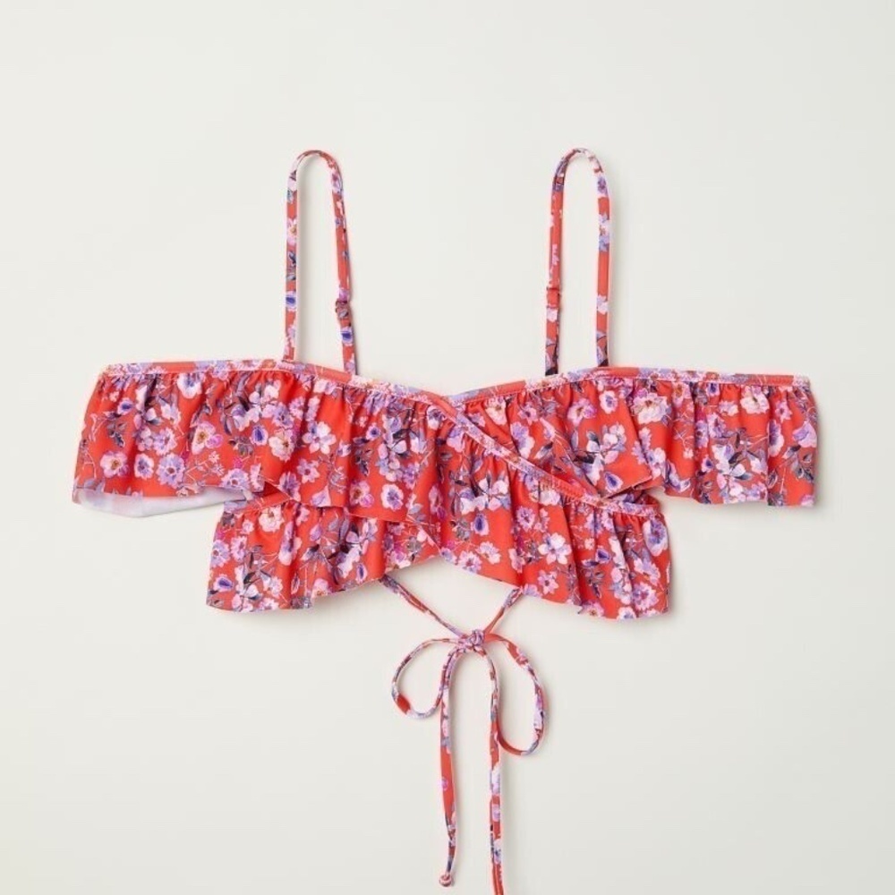 H&m Bikini Top with Sleeves high waist bottom set 10 In Floral Red